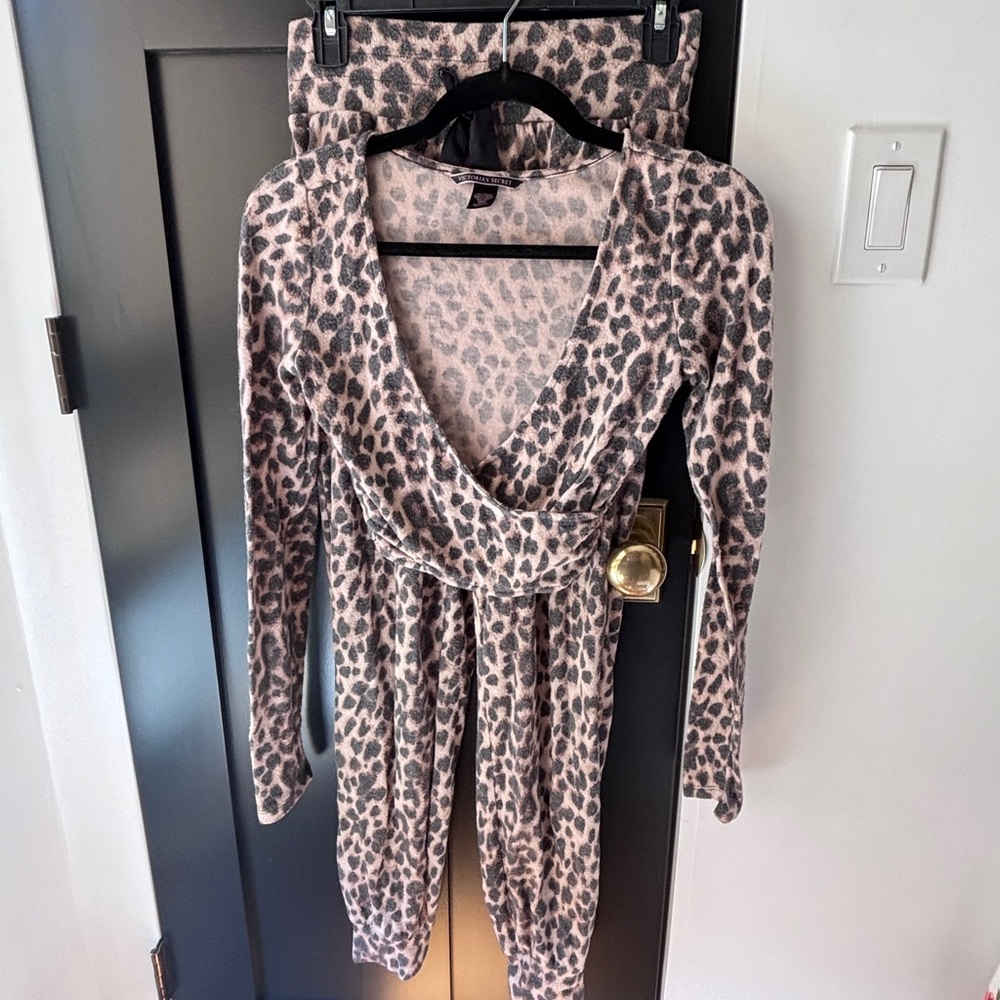 Victoria's Secret Leopard Print Wrap Romper in Beige and Black